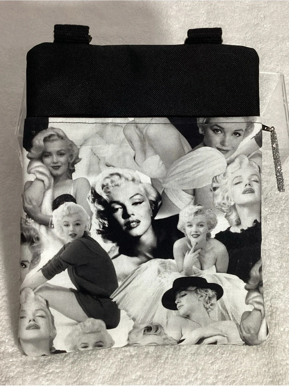 Marilyn Monroe Themed Graphic Printed Crossbody Bag Embroidered Lips & Name